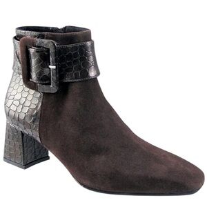 Women's Brown Suede Ankle Boot with Textured Buckle